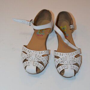 Rachel Shoes White Faux Leather Holed Patterns Front Girls Sandal Flats 3